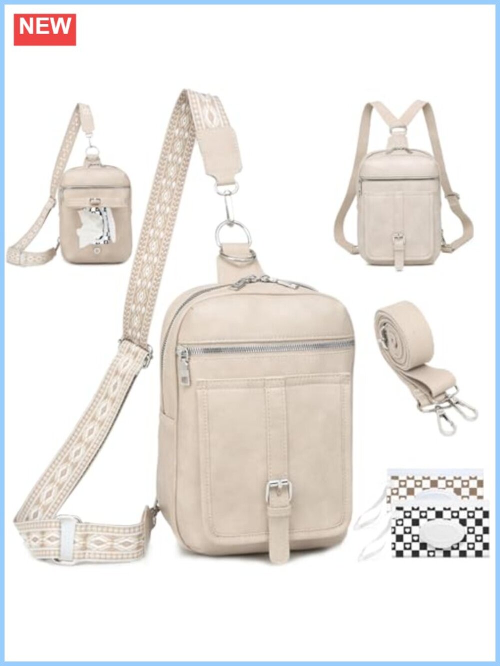 Vegan Leather Mini Diaper Bag Crossbody Purse Wipes Pocket 5-in-1